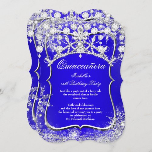 Royal Blue Quinceanera 15th Winter Wonderland Invitation