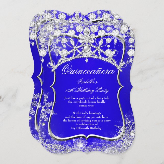 Royal Blue Quinceanera 15th Winter Wonderland Invitation (Front/Back)