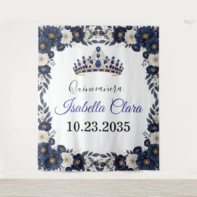 Royal Blue Quinceanera Backdrop Tapestry (Front)