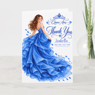 Royal Blue Quinceañera Ball Gown Thank You Card