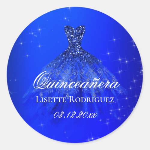 Royal Blue Quinceanera Dress Classic Round Sticker