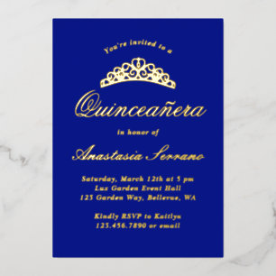Royal Blue Quinceanera Foil Invitation