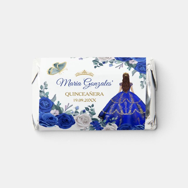 Royal Blue Quinceañera Gold Crown Glitter Hershey's Miniatures (Front)