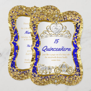 Royal Blue Quinceanera Magical Tiara Gold Invitation