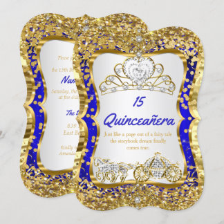 Royal Blue Quinceanera Magical Tiara Gold Invitation