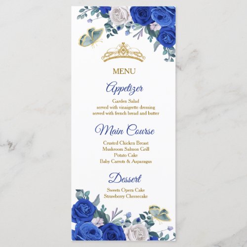 Royal Blue Quinceaera Menu Card