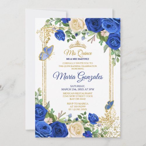 Royal Blue Quinceanera Mexican Girl 15th Birthday Invitation