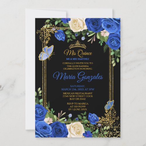 Royal Blue Quinceanera Mexican Girl 15th Birthday Invitation