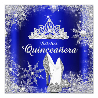 Royal Blue Quinceanera Silver Tiara 15th Birthday Card