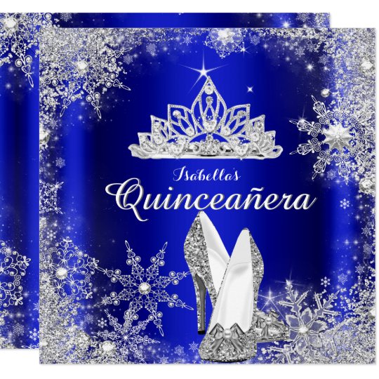 royal blue quinceanera silver tiara 15th birthday invitation