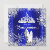 Royal Blue Quinceanera Silver Tiara 15th Birthday Invitation (Front)