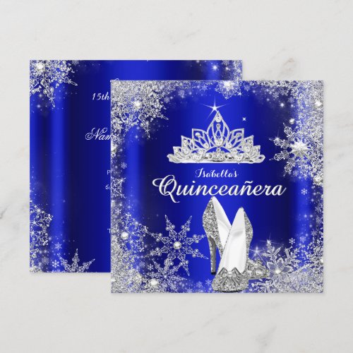 Royal Blue Quinceanera Silver Tiara 15th Birthday Personalized Announcement