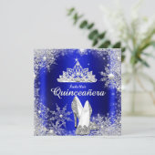 Royal Blue Quinceanera Silver Tiara 15th Birthday Invitation (Standing Front)