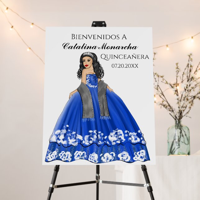 Royal Blue Ranchera Quince Dress Welcome Sign (In Situ (Stand))