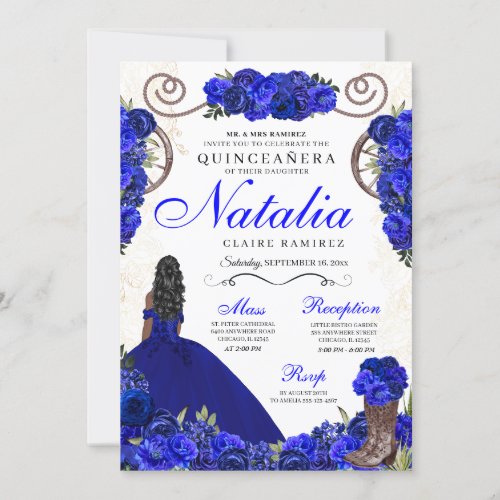 Royal Blue Ranchero Princess Quinceanera Invitation