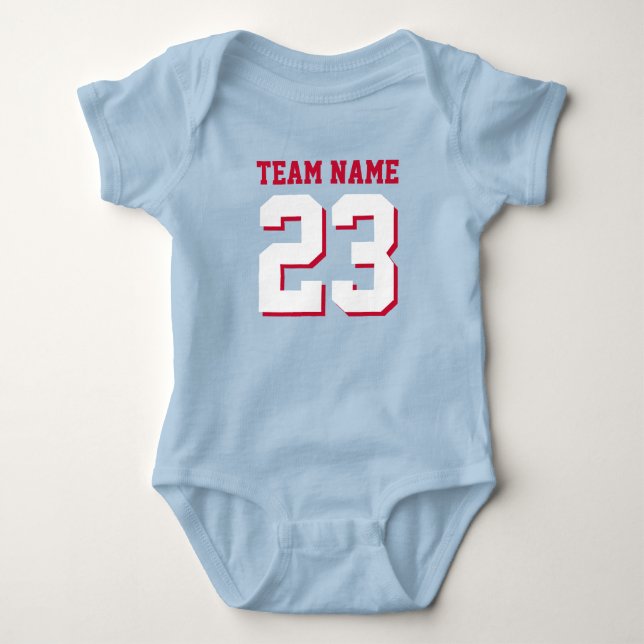 Royal Blue Red Baby Football Jersey Sports Romper (Front)