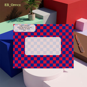 Royal Blue & Red Checkered Return Address Envelope