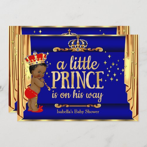 Royal Blue Red Drapes Prince Baby Shower Ethnic Invitation