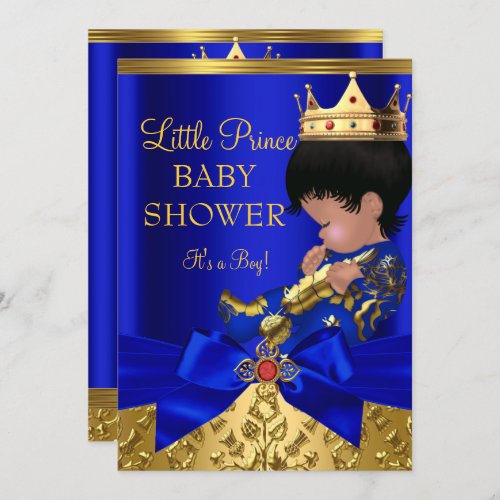 Royal Blue Red Gold Prince Boy Baby Shower Ethnic Invitation
