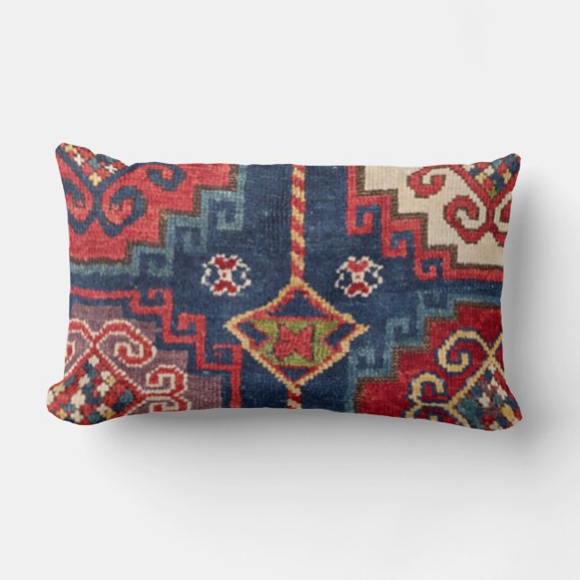 Royal Blue Red Kazak El Paso Vibes Throw Pillow (Front)