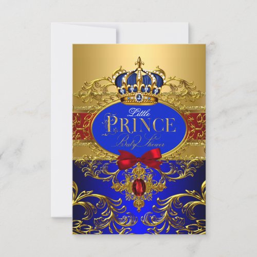 Royal Blue Red Little Prince Crown Baby Shower Invitation