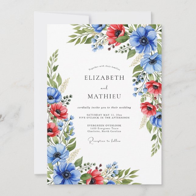 Royal Blue Red Radiant Summer Wedding Invitation (Front)
