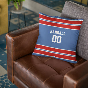 Royal Blue, Red & White Football Team Personalized Throw Pillow