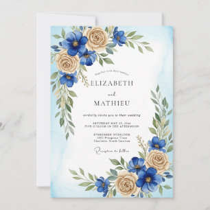 Royal Blue Refined Botanical Wedding Invitation