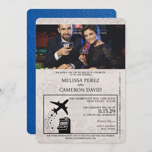Royal Blue Reno Passport Wedding Invitation (Front/Back)