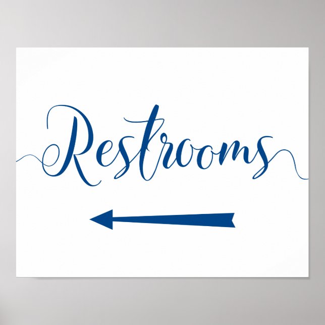 Royal Blue Restrooms Sign - Left Arrow Directions (Front)
