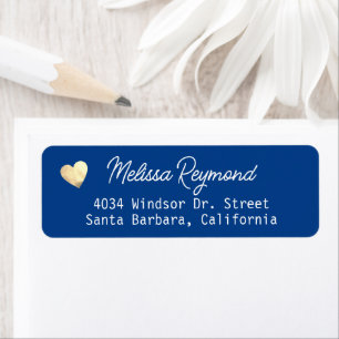 Royal Blue Return Address Label with Heart & Name