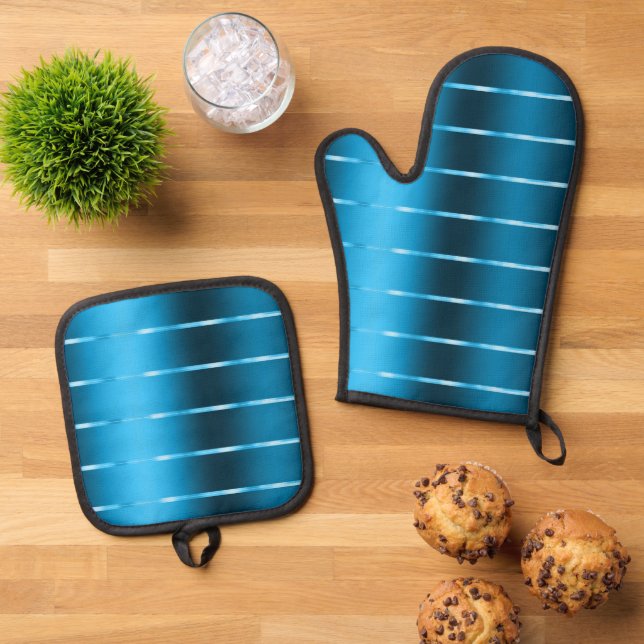 Royal Blue Ribbon Bow Bridal Shower Oven Mitt & Pot Holder Set (Top Down)