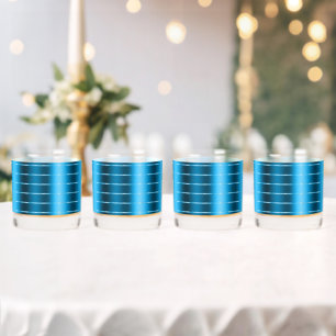 Royal Blue Ribbon Bow Bridal Shower Whiskey Glass