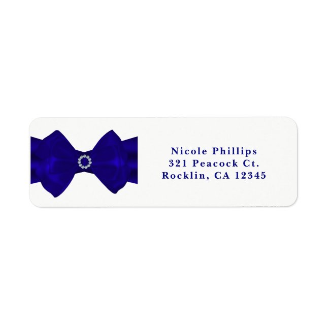 Royal Blue Ribbon & Diamonds Elegant Invitation Label (Front)
