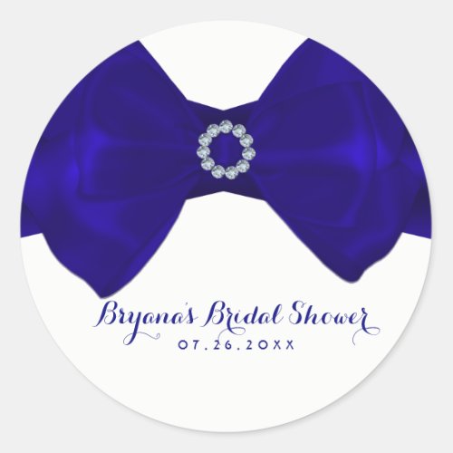 Royal Blue Ribbon  Diamonds Elegant Invitations Classic Round Sticker