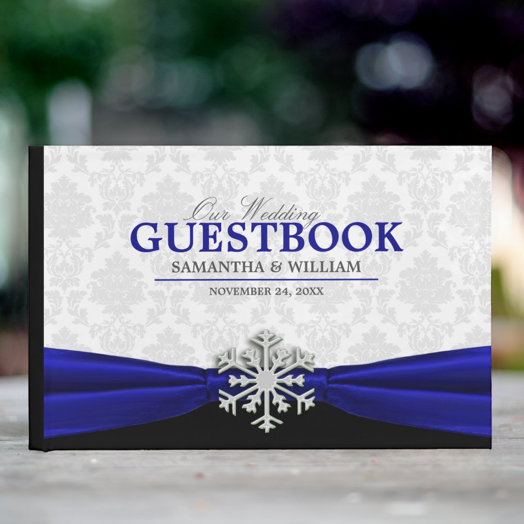 Royal Blue Ribbon Winter Wedding Guest Book | Zazzle