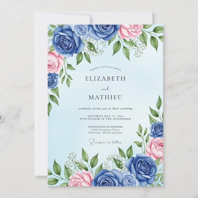 Royal Blue Romantic Spring Wedding Invitation (Front)