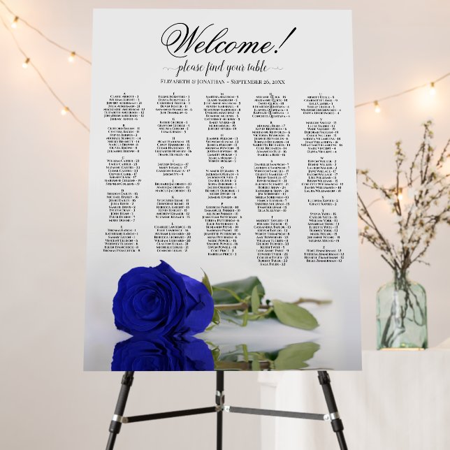 Royal Blue Rose Alphabetical Seating Chart Welcome Foam Board (In Situ (Stand))