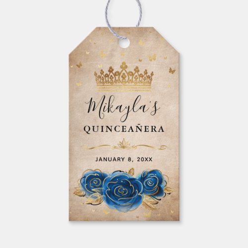 Royal Blue Rose and Gold Crown Thank You Favor Gift Tags
