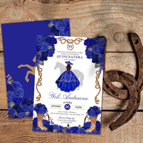 Royal Blue Rose Boots Charra Vestidos Quinceaera Invitation