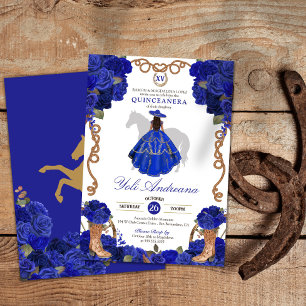 Royal Blue Rose Boots Charro Vestidos Quinceañera Invitation