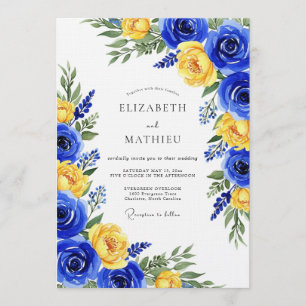 Royal Blue Rose Botanical Wedding Invitation