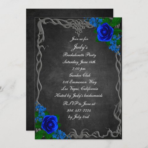 Royal Blue Rose Chalk Board Bachelorette Party Invitation