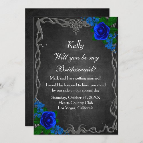 Royal Blue Rose Chalk Board Fall Bridesmaid Card