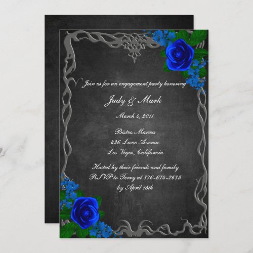 Royal Blue Rose Chalk Board Fall Engagement Party Invitation