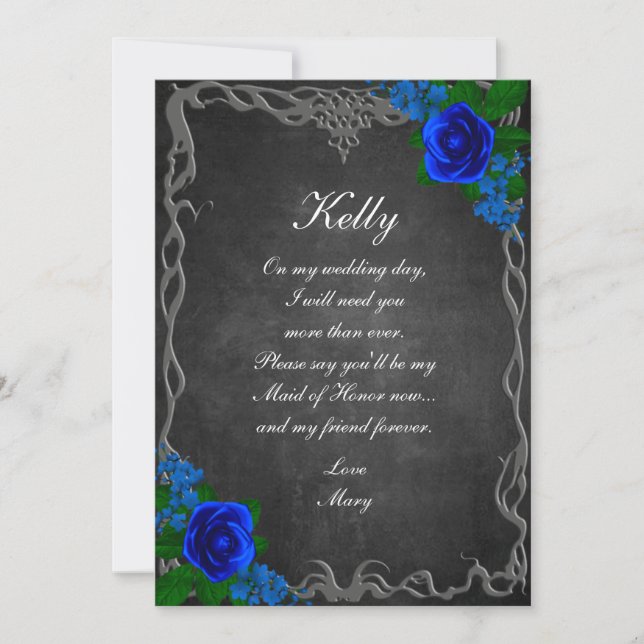 Royal Blue Rose Chalk Board Fall Maid Of Honor Invitation (Front)
