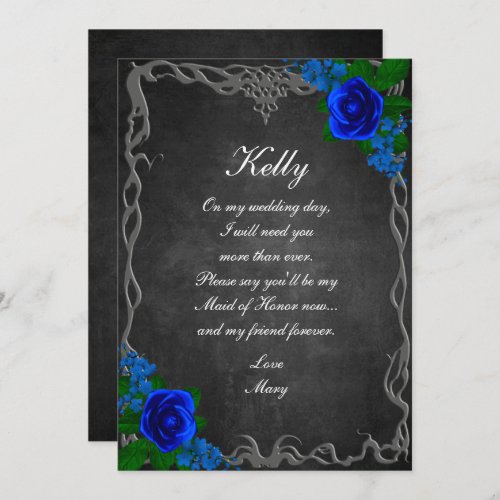 Royal Blue Rose Chalk Board Fall Maid Of Honor Invitation