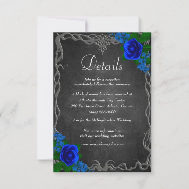 Royal Blue Rose Chalk Board Fall Wedding Details (Front)