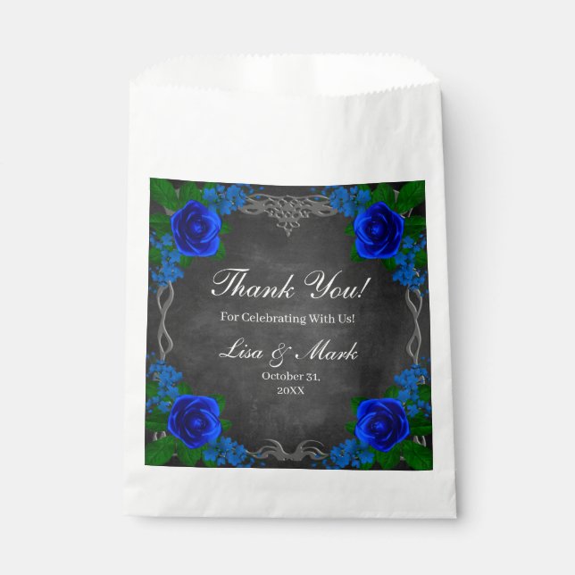 Royal Blue Rose Chalk Board Fall Wedding Favor Bag (Front)