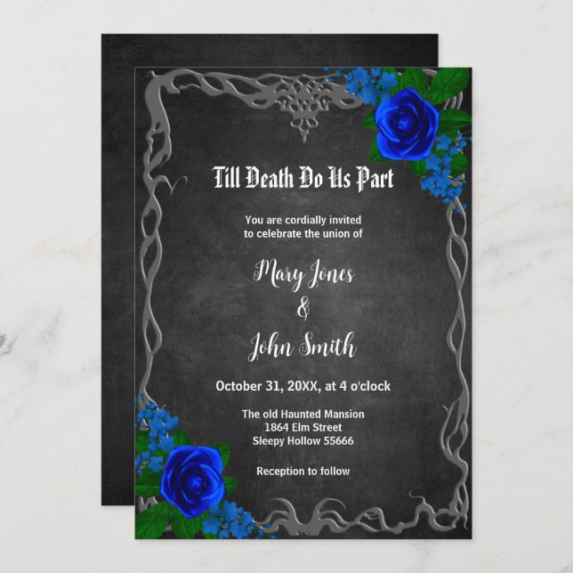 Royal Blue Rose Chalk Board Fall Wedding Invitation (Front/Back)